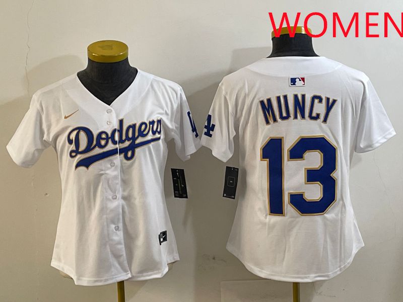 Women Los Angeles Dodgers #13 Muncy White Gold Game 2025 Nike MLB Jersey style 1